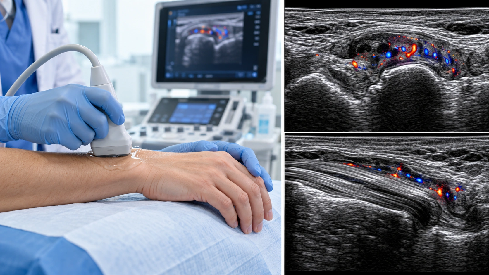 Wrist ultrasound examination with Color Doppler assessment for synovitis